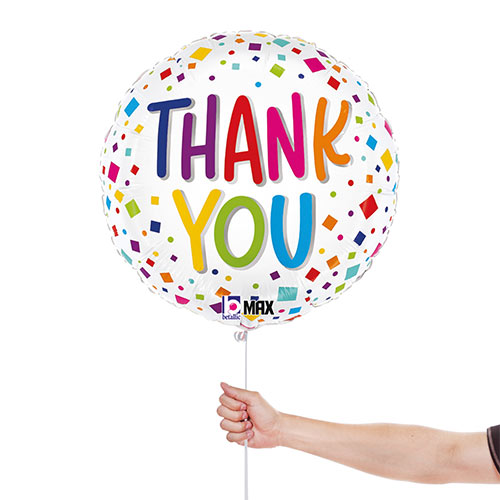 Thank You Colourful Confetti Round Foil Helium Balloon 46cm / 18 in Product Gallery Image