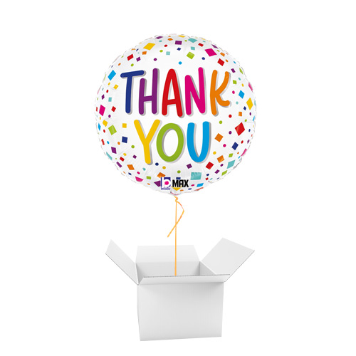 Thank You Colourful Confetti Round Foil Helium Balloon - Inflated Balloon in a Box