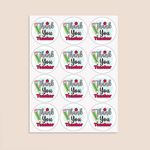Thank You Teacher Round Stickers 60mm - Sheet of 12 Product Gallery Image