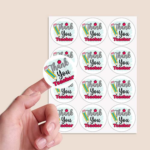 Thank You Teacher Round Stickers 60mm - Sheet of 12 Product Gallery Image