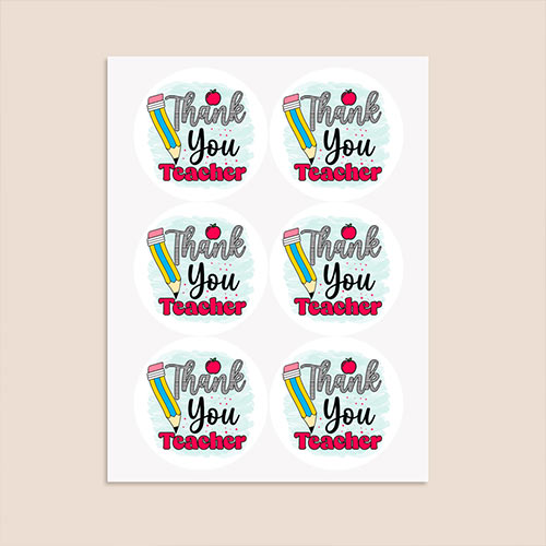 Thank You Teacher Round Stickers 88mm - Sheet of 6 Product Gallery Image