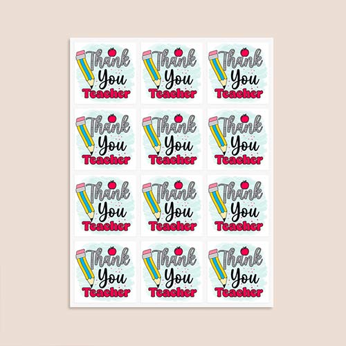 Thank You Teacher Square Stickers 65mm - Sheet of 12 Product Gallery Image