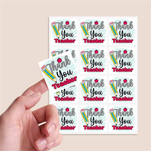 Thank You Teacher Square Stickers 65mm - Sheet of 12 Product Gallery Image
