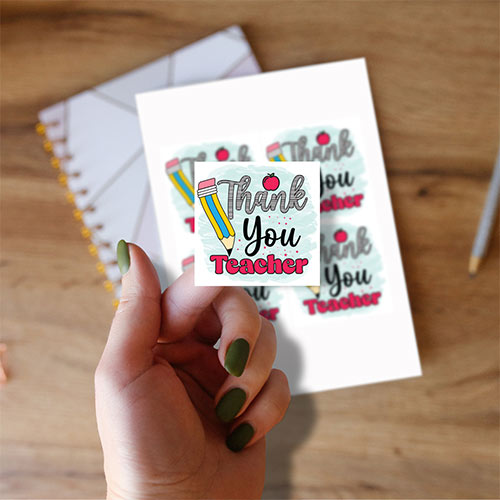 Thank You Teacher Square Stickers 95mm - Sheet of 4 Product Gallery Image