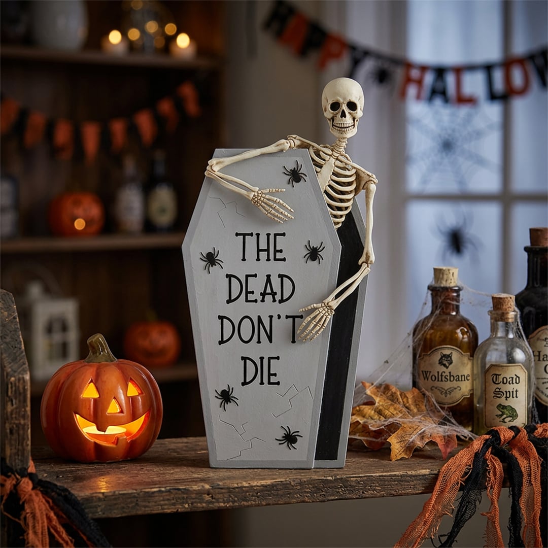 The Dead Don't Die Skeleton Tombstone Halloween Decoration 25cm