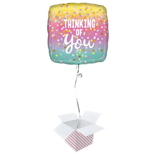 Thinking of You Dots Square Foil Helium Balloon - Inflated Balloon in a Box