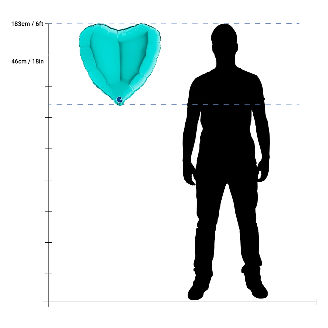 Turquoise Blue Heart Shape Foil Helium Balloon 46cm / 18 in Product Gallery Image