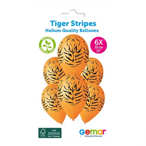 Tiger Stripes Orange Latex Balloons 33cm / 13 in - Pack of 6 Product Gallery Image