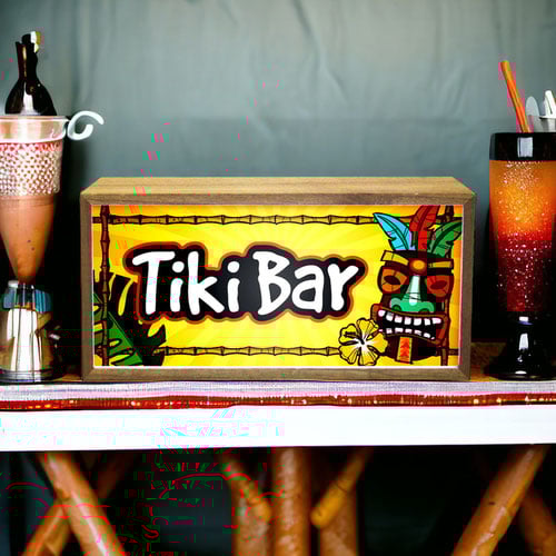Tiki Bar Hawaiian LED Light Box Wood Room Sign Product Gallery Image