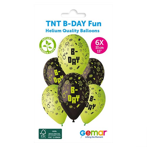 TNT B-Day Gaming Green & Black Latex Balloons 33cm / 13 in - Pack of 6 Product Gallery Image