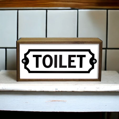 Toilet White LED Light Box Wood Room Sign Product Gallery Image