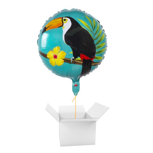 Toucan Hawaiian Two-Sided Round Foil Helium Balloon - Inflated Balloon in a Box Product Gallery Image