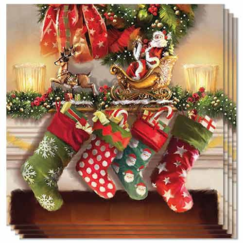 Traditional Fireplace with Hanging Christmas Stockings Premium Decoupage Luncheon Napkins 3 Ply 33cm - Pack of 20 Product Gallery Image