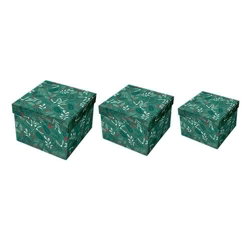 Traditional Green Foliage Printed Christmas Gift Box Set - Pack of 3 Product Image