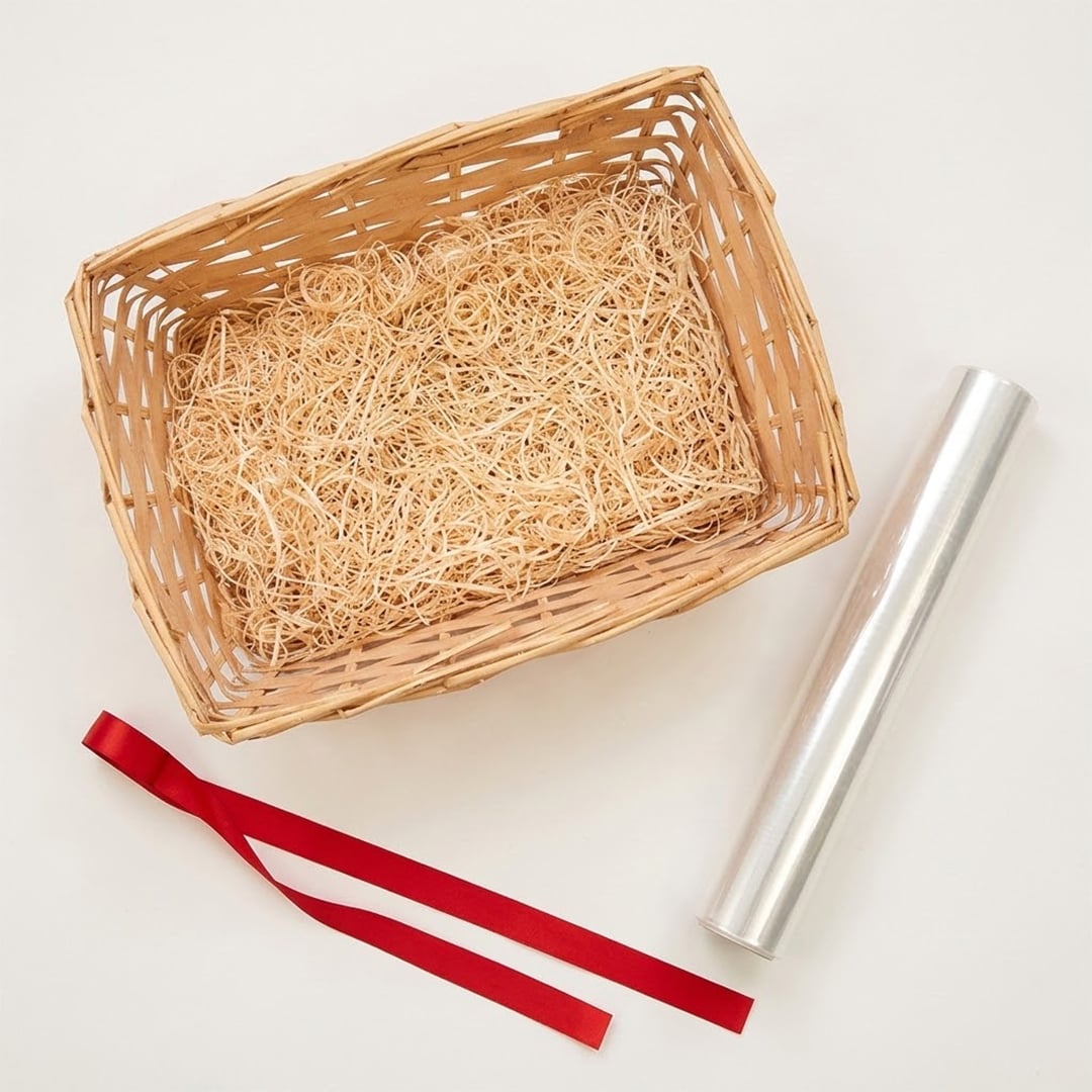 Traditional Large Hamper Woven Basket Christmas Gift Wrapping Kit 30cm
