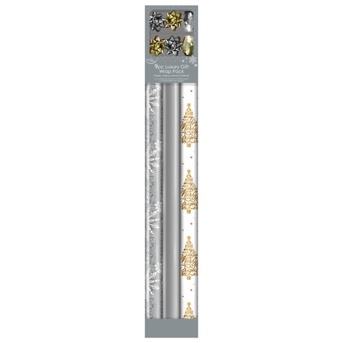 Traditional Metallic Silver & Gold Starburst Christmas Gift Wrapping Paper Pack Product Image