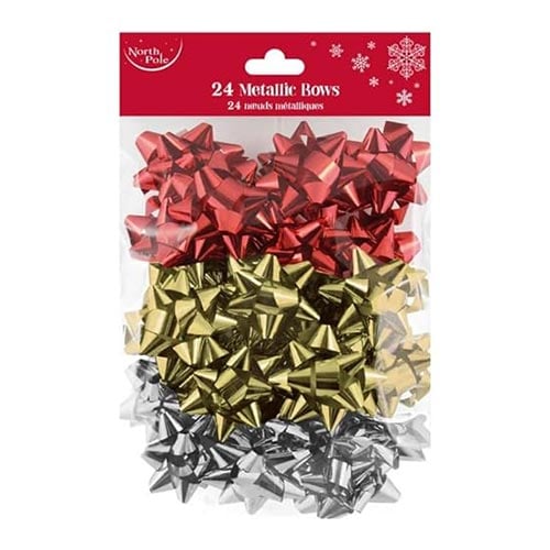 Traditional Red| Silver & Gold Metallic Christmas Gift Ribbon Bows - Pack of 16 Product Image