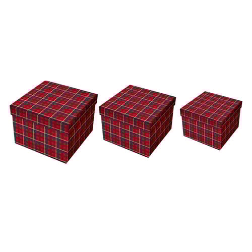 Traditional Red Tartan Printed Christmas Gift Box Set - Pack of 3 Product Image