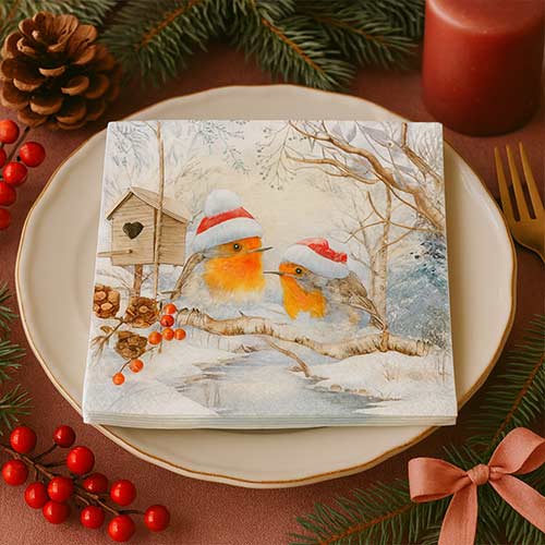 Traditional Robin in Winterland Christmas Paper Luncheon Napkins 3 Ply 33cm - Pack of 20