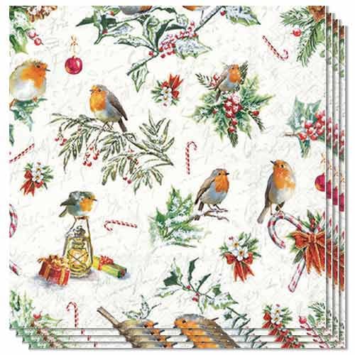 Traditional Robin with Christmas Ornaments Premium Decoupage Luncheon Napkins 3 Ply 33cm - Pack of 20 Product Gallery Image