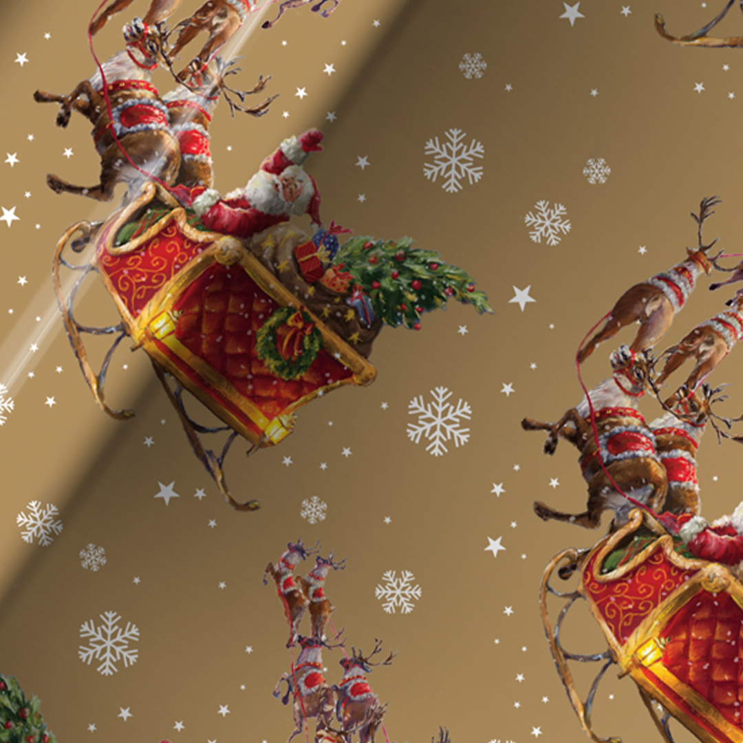 Traditional Santa's Sleigh Christmas Gold Gift Wrapping Paper Roll 4m Product Gallery Image