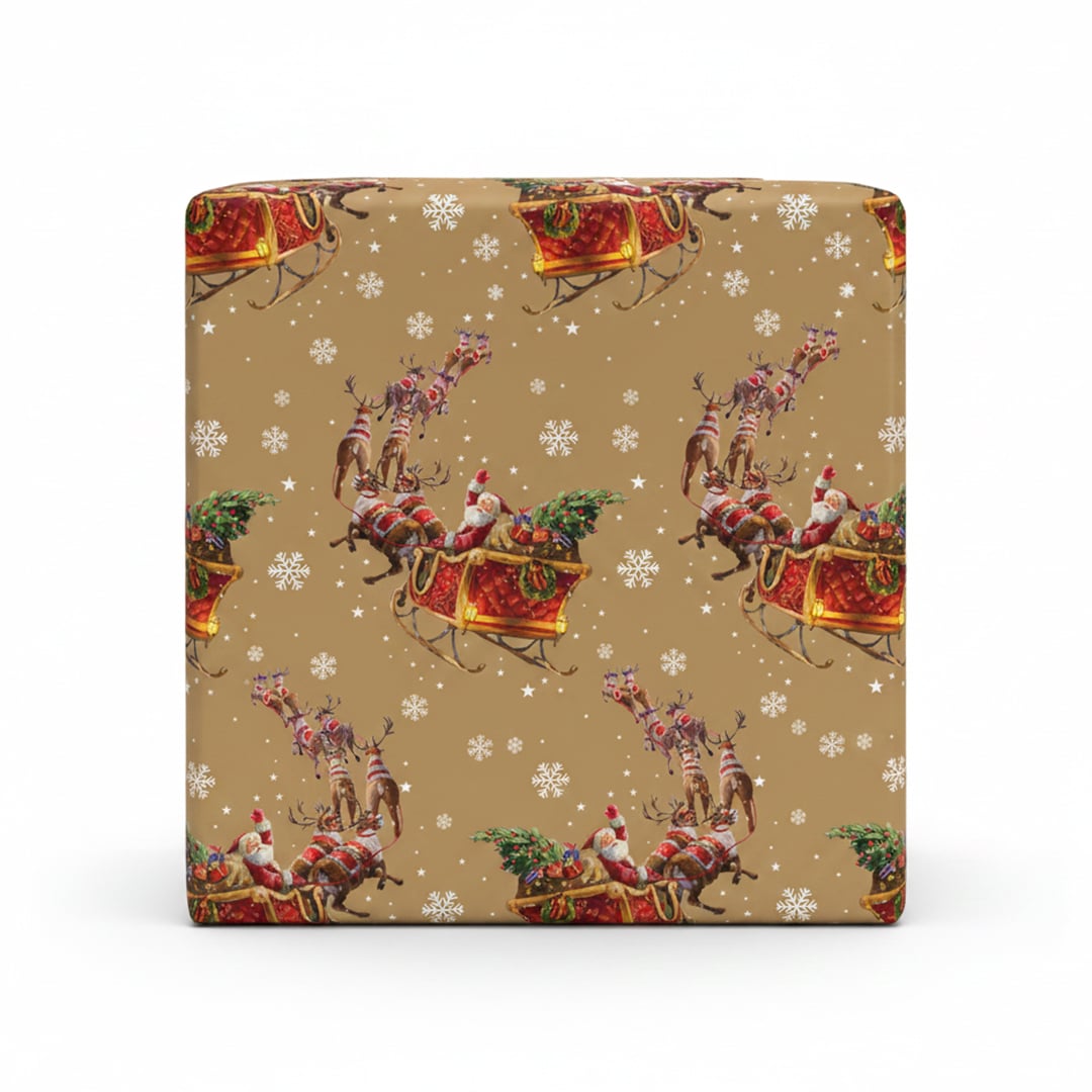 Traditional Santa's Sleigh Christmas Gold Gift Wrapping Paper Roll 4m