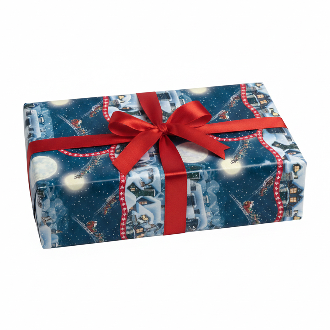 Traditional Santa's Sleigh Scene Christmas Blue Gift Wrapping Paper Roll 7m Product Gallery Image