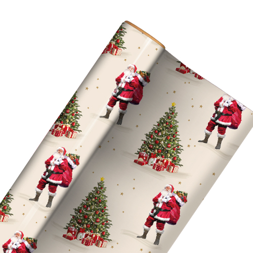 Traditional Santa Claus Christmas Recyclable Cream Gift Wrapping Paper Roll 7m Product Gallery Image