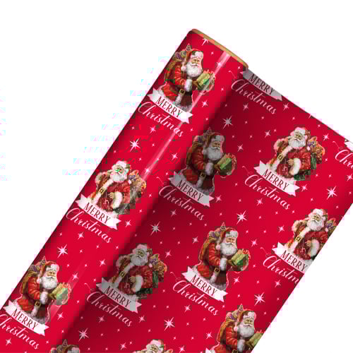 Traditional Santa Claus Christmas Recyclable Red Gift Wrapping Paper Roll 7m Product Gallery Image