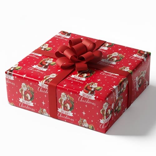 Traditional Santa Claus Christmas Recyclable Red Gift Wrapping Paper Roll 7m