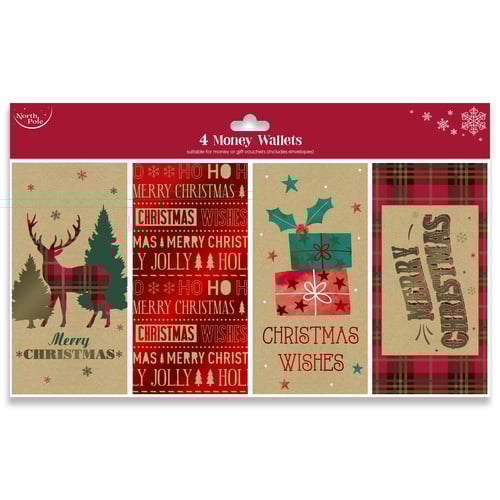 Traditional Tartan Christmas Kraft Money Wallets - Pack of 4 Product Image