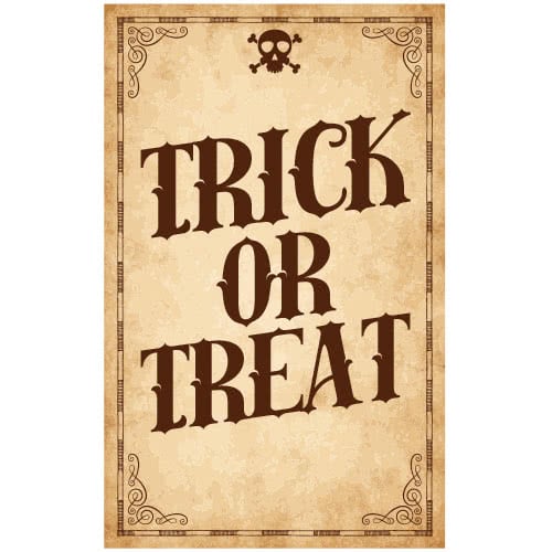 Trick Or Treat Skull Halloween PVC Party Sign Decoration 25cm x 41cm Product Image