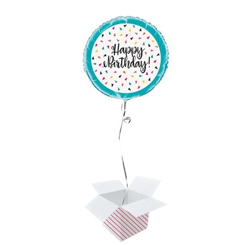 Triangle Confetti Birthday Round Foil Helium Balloon - Inflated Balloon in a Box