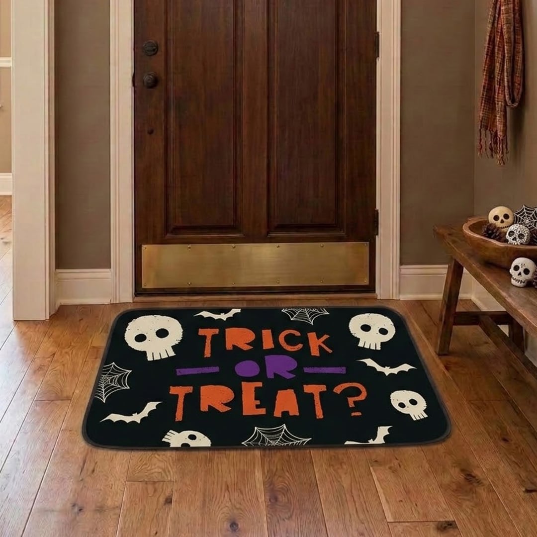 Trick Or Treat Black Halloween Door Mat 60cm