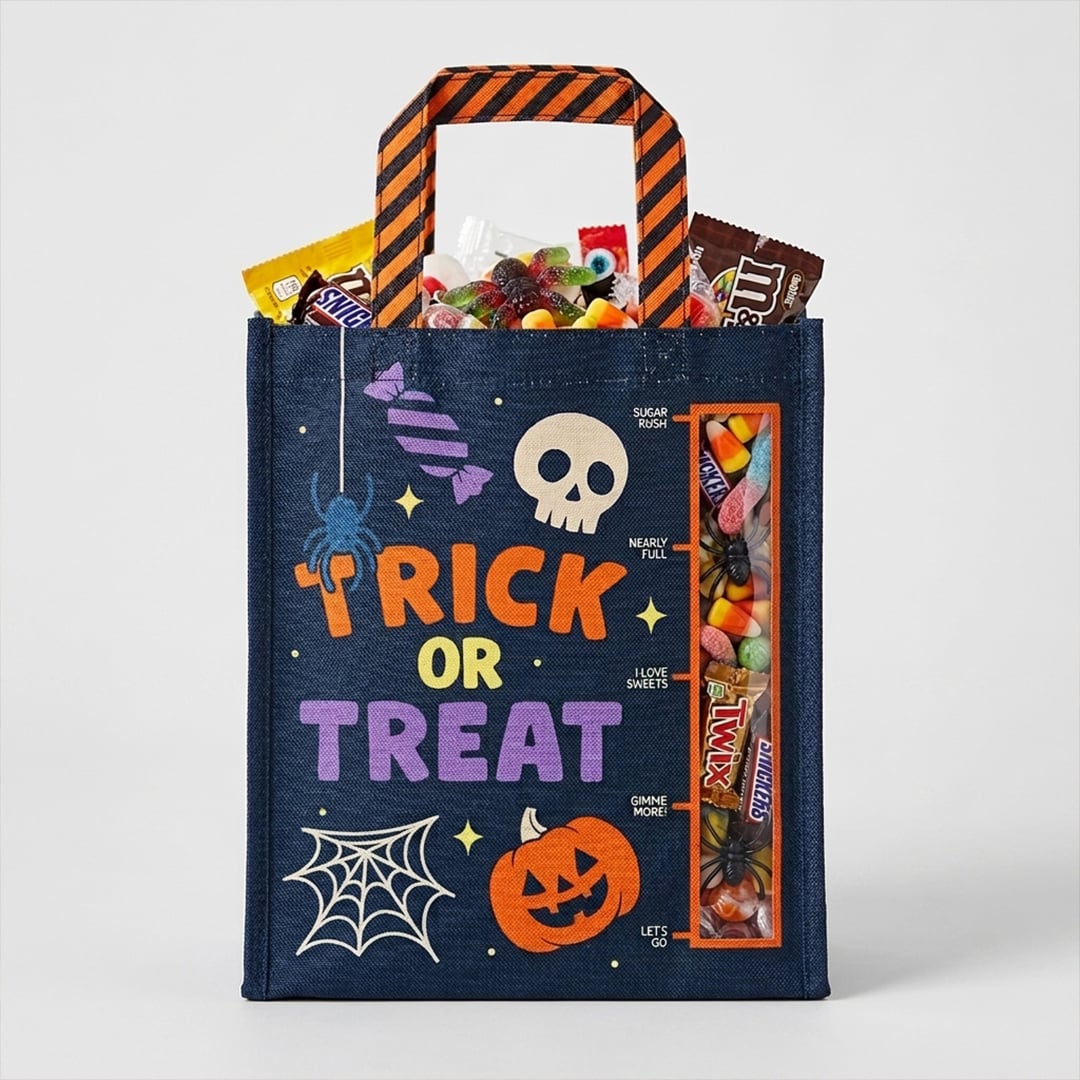 Trick or Treat Black Halloween Measurement Treat Bag 36cm