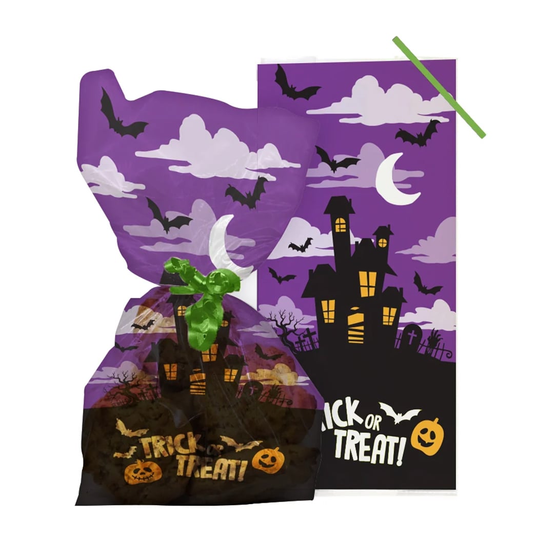 Trick or Treat Halloween Cello Treat Bags with Twist Ties - Pack of 20