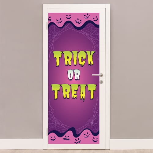 Trick or Treat Purple Halloween Door Cover PVC Party Sign Decoration 66cm x 152cm