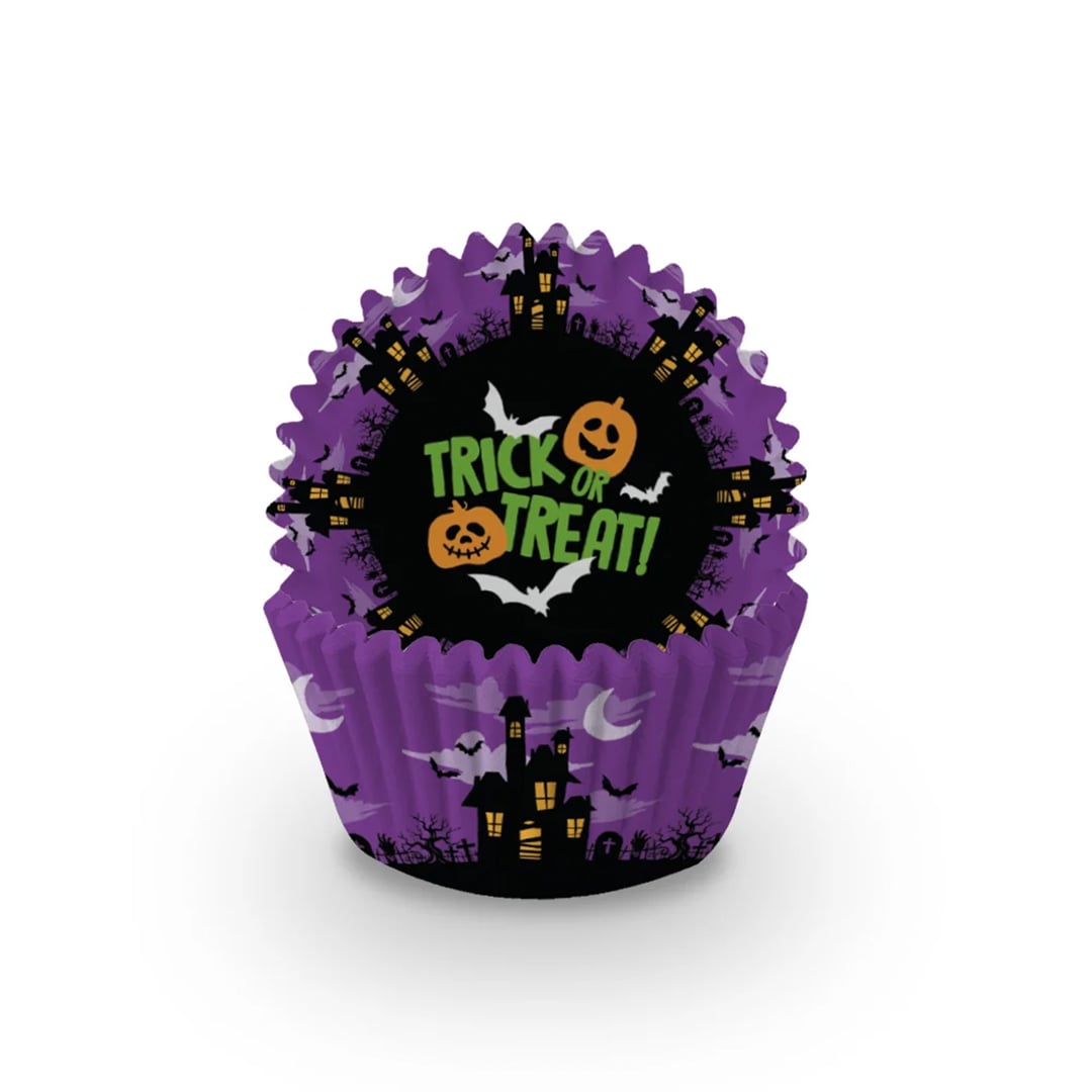 Trick or Treat Purple Halloween Paper Cupcake Cases - Pack of 60