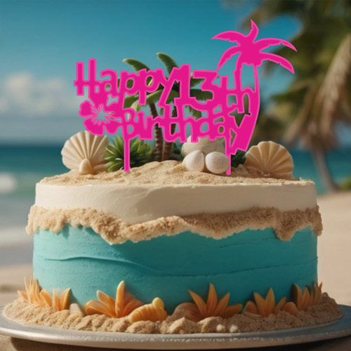 Tropical Island Age Happy Birthday Acrylic Cake Topper