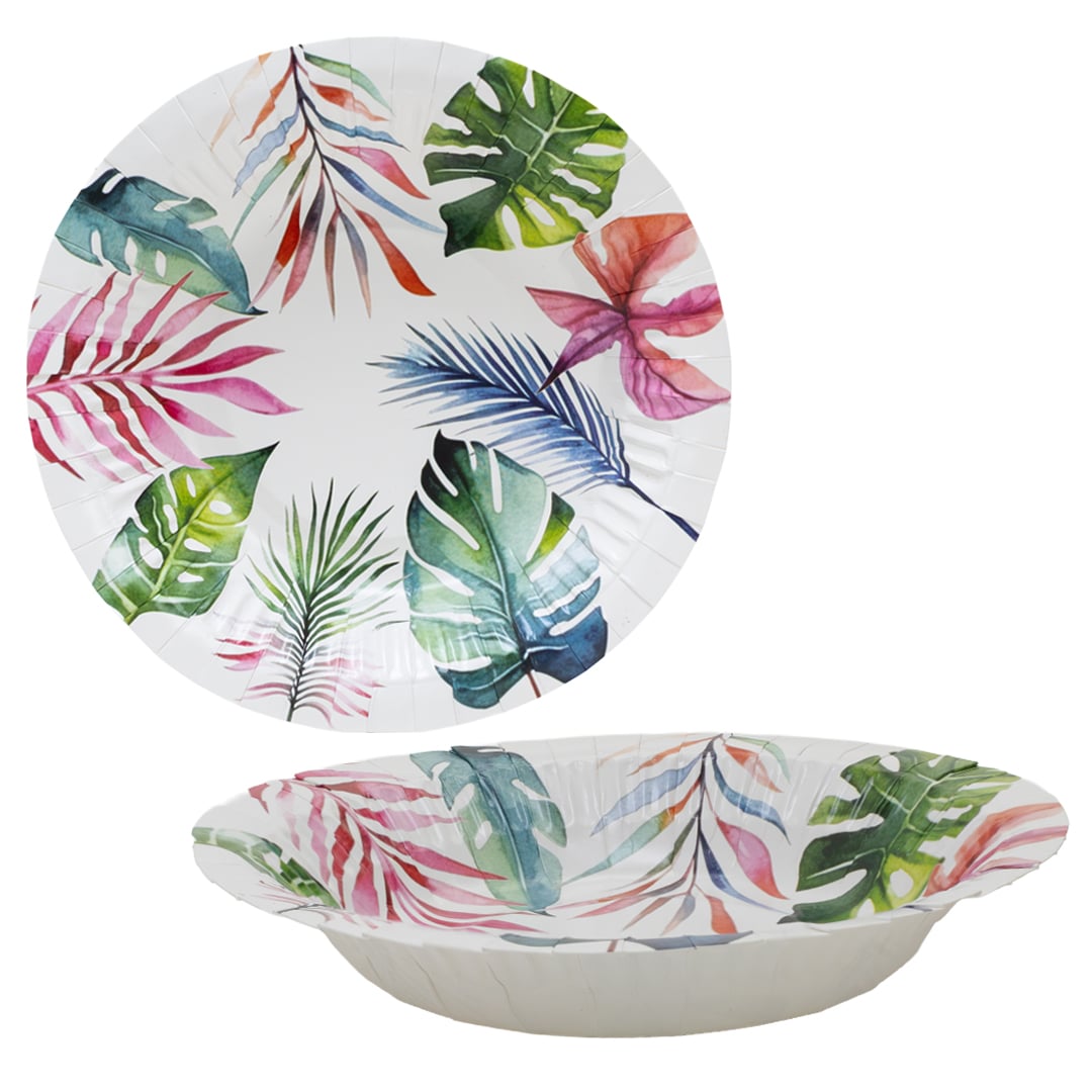 Tropical Leaf Design Paper Bowls 19cm - Pack of 8