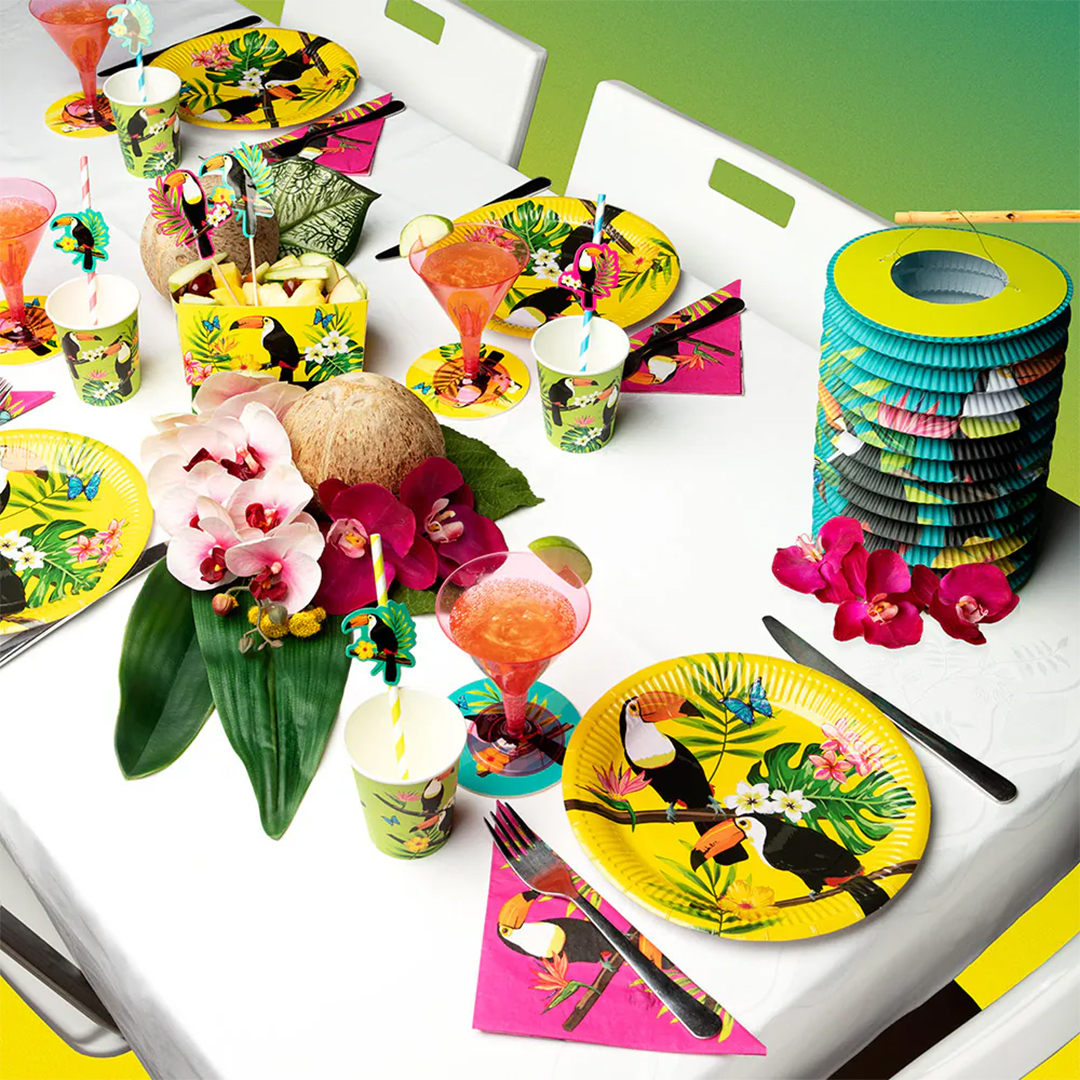 Tropical Toucan Hawaiian Biodegradable Paper Cups 210ml - Pack of 10 View 2