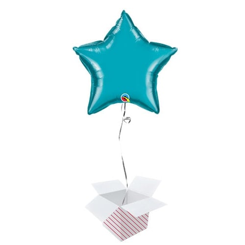 Turquoise Star Foil Helium Qualatex Balloon - Inflated Balloon in a Box Product Gallery Image