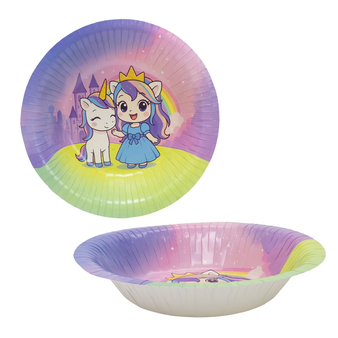 Unicorn & Princess Design Paper Bowls 17cm - Pack of 6