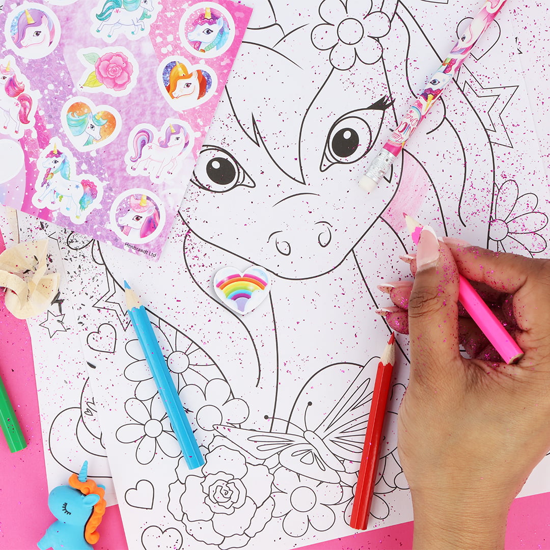 Unicorn Colouring Set with Mini Pencils & Stickers View 2