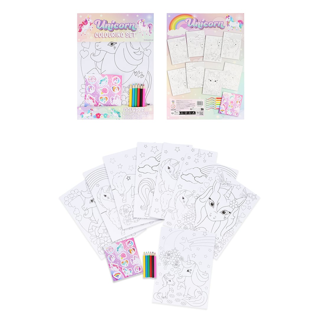 Unicorn Colouring Set with Mini Pencils & Stickers