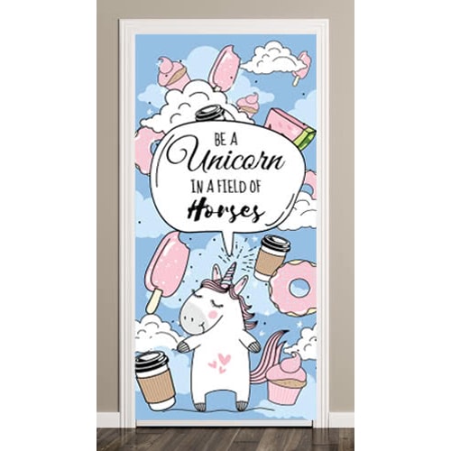 Be A Unicorn In A Field Of Horses Blue Sky Clouds Door Cover PVC Party Sign Decoration 66cm x 152cm Product Image