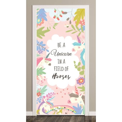 Be A Unicorn In A Field Of Horses Pastel Flowers Door Cover PVC Party Sign Decoration 66cm x 152cm Product Image