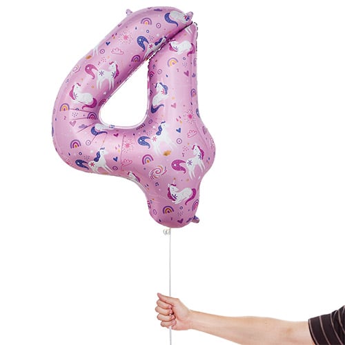 Unicorn Number 4 Helium Foil Giant Balloon 86cm / 34 in Product Gallery Image