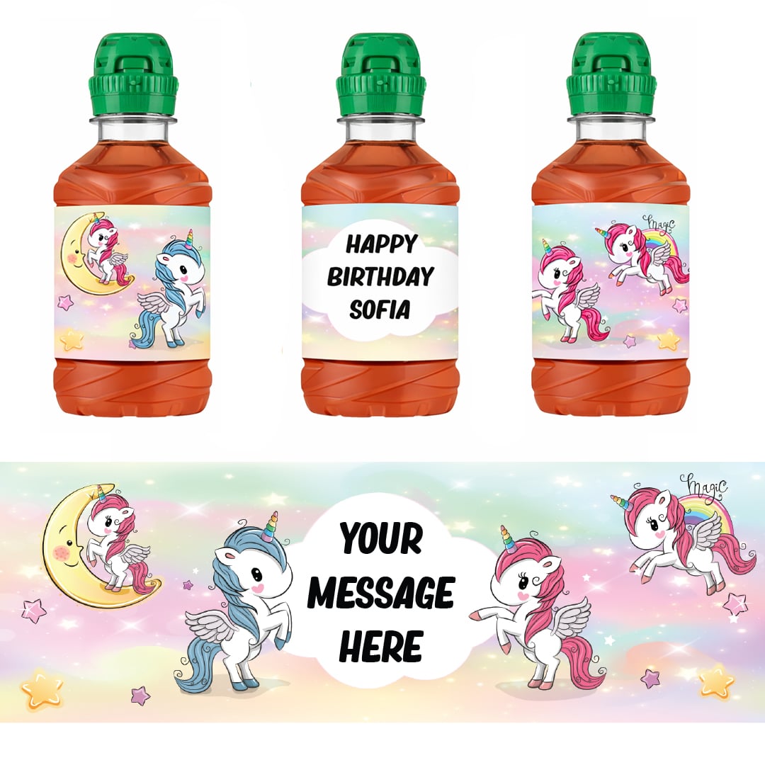 Unicorn Personalised Drinks Bottle Packaging Label Stickers 20cm - Sheet of 7