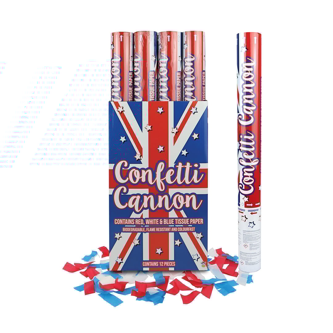 Union Jack Blue, Red & White Biodegradable Large Confetti Cannon 50cm